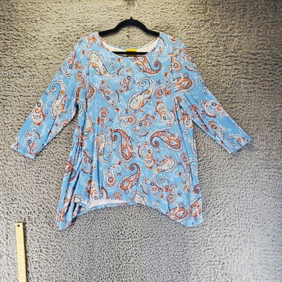 Ruby Rd. Top Women’s Large Light Blue Paisley Print 3/4 Sleeve Stretchy Tunic - Picture 1 of 8
